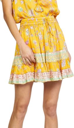 Current Air Border Printed Elastic Waisted Skirt In Yellow Multi