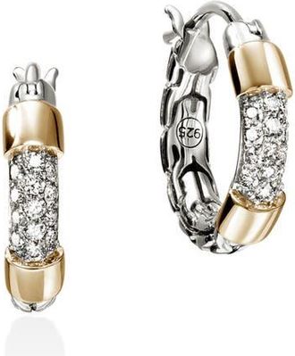 John Hardy JH Essentials 14K Gold Hoop Earrings, 14mm in Silver And Gold White Diamond at Nordstrom