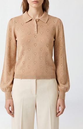 Twinset Puff-Sleeved Knit Polo in Cotton and Cashmere