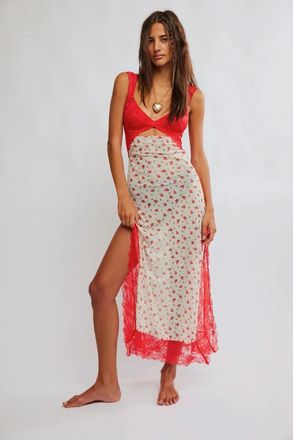 Free People Suddenly Fine Maxi Slip Dress Womens Multi Floral Sheer GBO1407