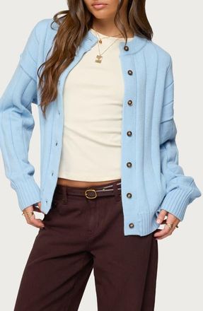 Edikted Joanie Wide Rib Cardigan in Blue at Nordstrom, Size X-Small