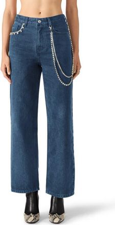 Steve Madden Swift Rhineston Chain Ankle Straight Leg Jeans in Midnight Blue at Nordstrom, Size 24