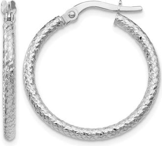 Diamond2Deal 10K White Gold Round Shape Hinged Hoop Earrings
