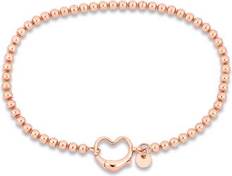 Amour Bead Link Bracelet in Pink Plated Sterling Silver with Heart Clasp