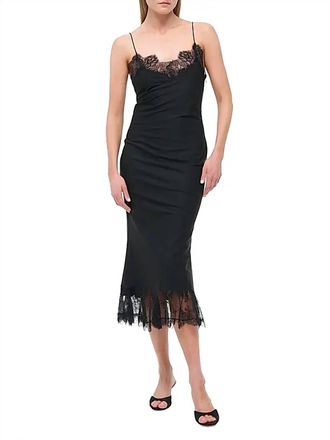 Staud Nadia Lace-Trimmed Midi-Dress In Black