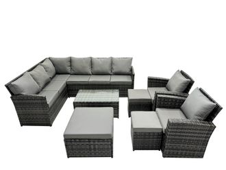 Fimous 11 Seat Outdoor Coffee Table Corner Sofa Set with 3 Stools 2 Chairs in Dark Grey