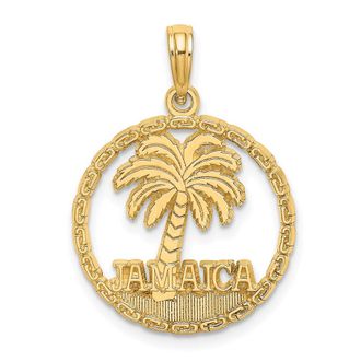 Diamond2Deal 14k Yellow Gold JAMAICA Palm Tree Circle Charm
