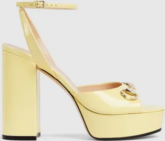 Gucci Womens Horsebit Platform Sandal, Yellow, Leather