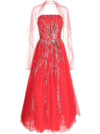 Saiid Kobeisy Midi Beaded Tulle Dress