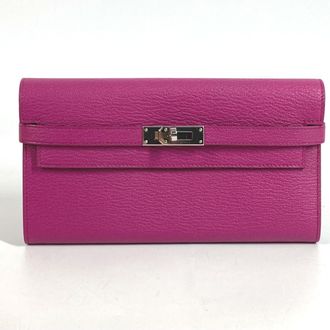 Herm&egrave;s Rose Purple Chevre Leather Long Wallet (Bi-Fold) (Pre-Owned)