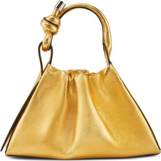 Behno Mini Tina Ruched Metallic Leather Baguette Top Handle Bag in Dark Gold at Nordstrom