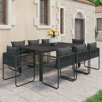 vidaXL Set De Comedor De Jard&iacute;n De 9 Piezas Pvc Rat&aacute;n Negro Vidaxl