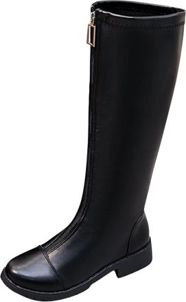 Generic Winter Stylish Autumn Winter Women Mid Calf Boots Chunky Block Heel Everyday Wear Front Zipper Design Comfortable Footwear For Casual Outings (Black, 