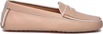 Santoni Beige Hammered Leather Rubber Womens Hammered Loafer