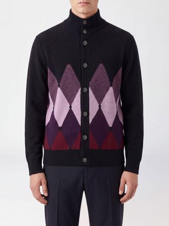 Ballantyne Cardigan a collo alto in 100% cashmere con motivo a rombi jacquard
