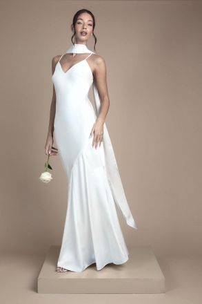 Oasis Womens Strappy V Neck Maxi Wedding Dress With Scarf - White - Size 16 UK