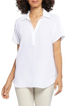 NYDJ Becky Split Neck Woven Top in Optic White at Nordstrom, Size Xx-Small