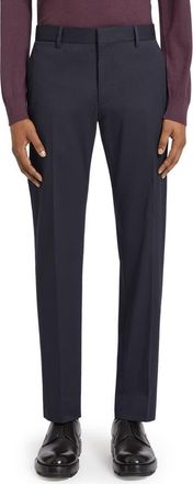 Ermenegildo Zegna Flat Front Stretch Cotton Gabardine Trousers in Navy at Nordstrom, Size 30 Us