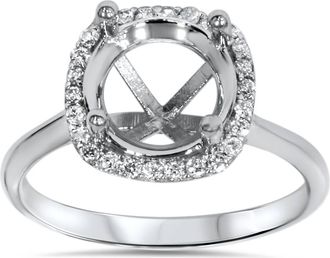 Pompeii3 Cushion Halo Diamond Engagement Ring Setting 14K White Gold Size Selectable