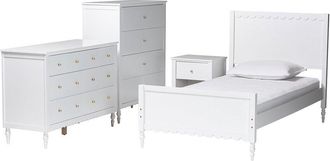 Baxton Studio Roni Modern 4Pc Full Bedroom Set With Scalloped Edges