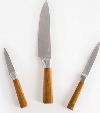 Beliani Conjunto De 3 Cuchillos De Acero Inoxidable Modernos Afilados A Mano Dureza 54 Hrc Marr&oacute;n Tochigi