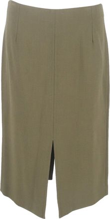 Roland Mouret Front Slit Midi Pencil Skirt in Olive Wool