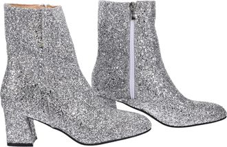 Kesyoo Womens Silver Sequined Ankle Boots High Heel Pointed Toe Side Zipper Short Boots for Autumn Winter
