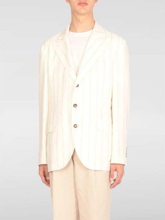 Brunello Cucinelli Cream Pinstripe Linen Blend Blazer, Brand Size 52 (US Size 42)