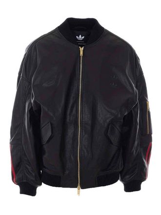 adidas black leather bomber