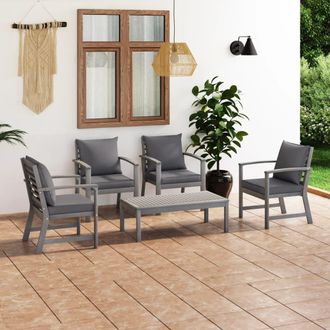 vidaXL Vidaxl - Muebles De Jard&iacute;n 5 Pzas Cojines Gris Madera Maciza De Acacia