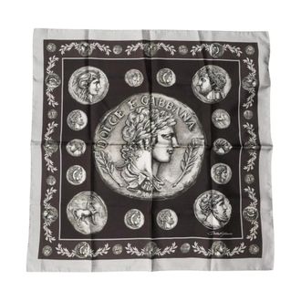 Dolce & Gabbana Foulard Quadrato in Seta con Stampa Monete Romane - - Accessories - Uomo - Marrone - ONE SIZE