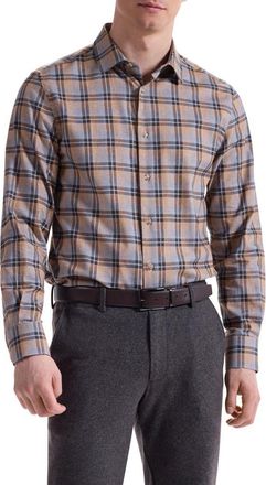 Bugatchi Julian Shaped Fit Plaid Cotton Button-Up Shirt in Camel at Nordstrom, Size Xx-Large