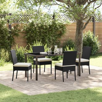 Berkfield Home 5 Piece Garden Dining Set Black Poly Rattan