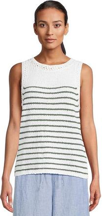 Tommy Bahama Crochet Edge Striped Tank Top Womens Clothing Dark Jade : LG (US 12-14), Cotton/Linen