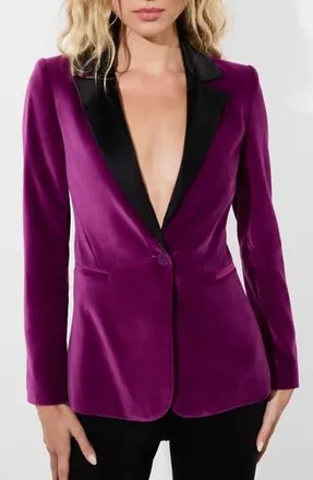 Alice & Olivia Macey Fitted Velvet Blazer in Bright Boysenberry/Black at Nordstrom Rack, Size 2