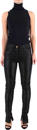Chanel Black Coated Lambskin Leather Pants Size XXS
