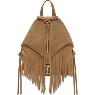 Rebecca Minkoff Mini Julian Fringe Suede Convertible Backpack in Praline at Nordstrom