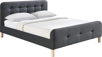 Miliboo Cama Capiton&eacute; Tejido Gris Oscuro 160 X 200cm Holsen