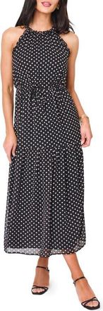 Gibsonlook Khloe Polka Dot Ruffle Chiffon Dress in Black Pearl Blush Dot at Nordstrom, Size Xx-Small