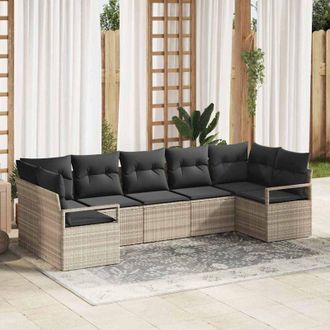 vidaXL Conjunto De Sof&aacute; De Jard&iacute;n 7 Pcs Gris Claro Polirat&aacute;n Vidaxl