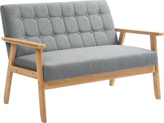 OEM Sof&aacute; De 2 Plazas Tapizado En Lino Con Reposabrazos De Madera Respaldo Acolchado Carga 250 Kg Gris Claro