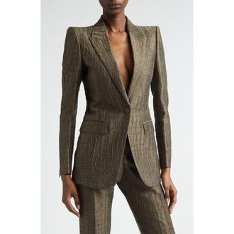 Tom Ford Crocodile Linen & Silk Blend Jacquard Jacket in Olive Green at Nordstrom, Size 6 Us