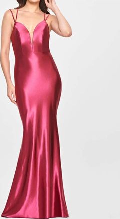 Faviana Stretch Satin Long Dress In Raspberry