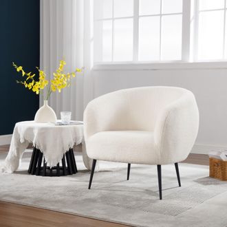 Home Source Industries Cozy Round Back White Faux Fur Accent Chair Plush Seating Modern