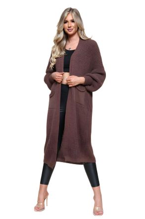 Janisramone Women s Cardigans, Open Front Chunky Knitted Cardigan, Balloon Sleeve Maxi Cardigan, Long Jumpers for Women UK, Oversized Fall Sweater with Pockets, W