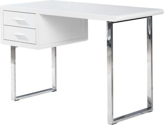Best Master Furniture Best Master Modern 2-Drawer Poplar Wood Computer Desk in White High Gloss
