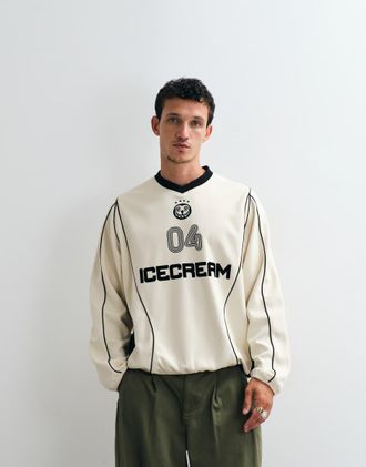 Icecream T-shirt da allenamento a maniche lunghe color ecru a pannelli-Neutro