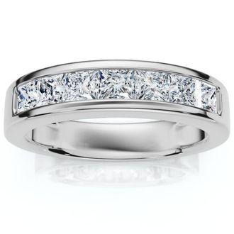 Pompeii3 1 1/2 Ct Lab Grown Princess Cut Mens Channel Set Diamond Wedding 14K Ring Size Selectable