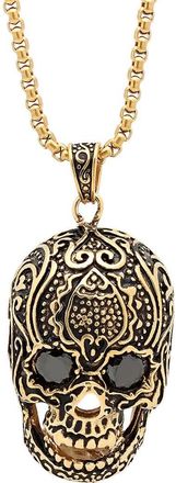 Steeltime Mens Stainless Steel Skull Pendant Necklace in Gold at Nordstrom Rack