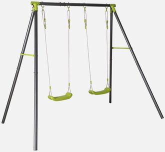 Sweeek Sweeek - P&oacute;rtico De Columpio Doble De Metal, Bise, Negro Y Verde, 217x153x195 Cm